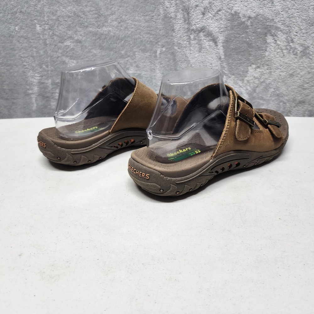 Skechers Slide Sandals Womens Size 9 Brown Leather Double Strap Reggae Jammin - Picture 8 of 13